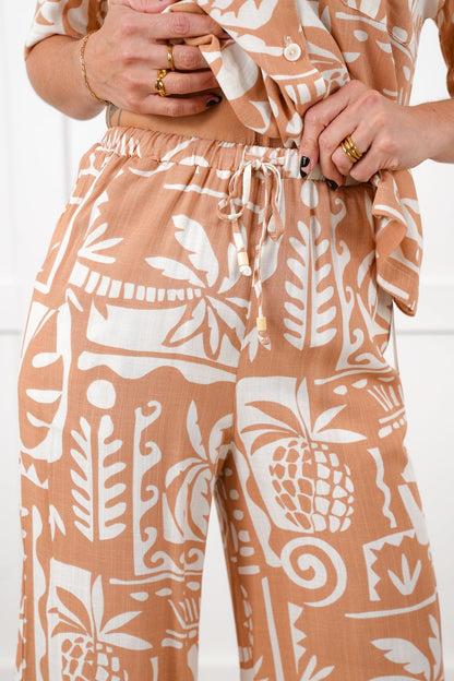 Tropical Print Elastic Waist Wide Leg Resort Pants