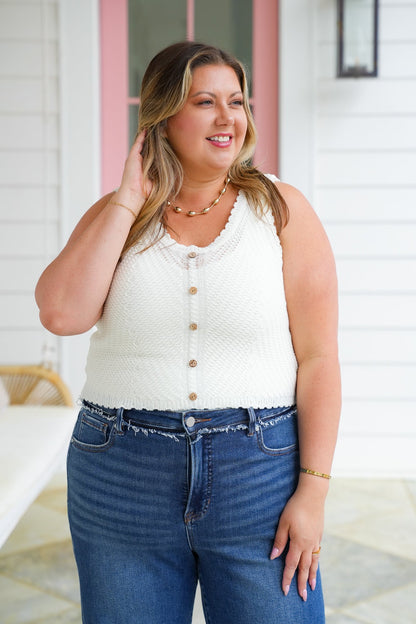 Chevon Pattern Sleeveless Sweater Tank Top with Button Detail