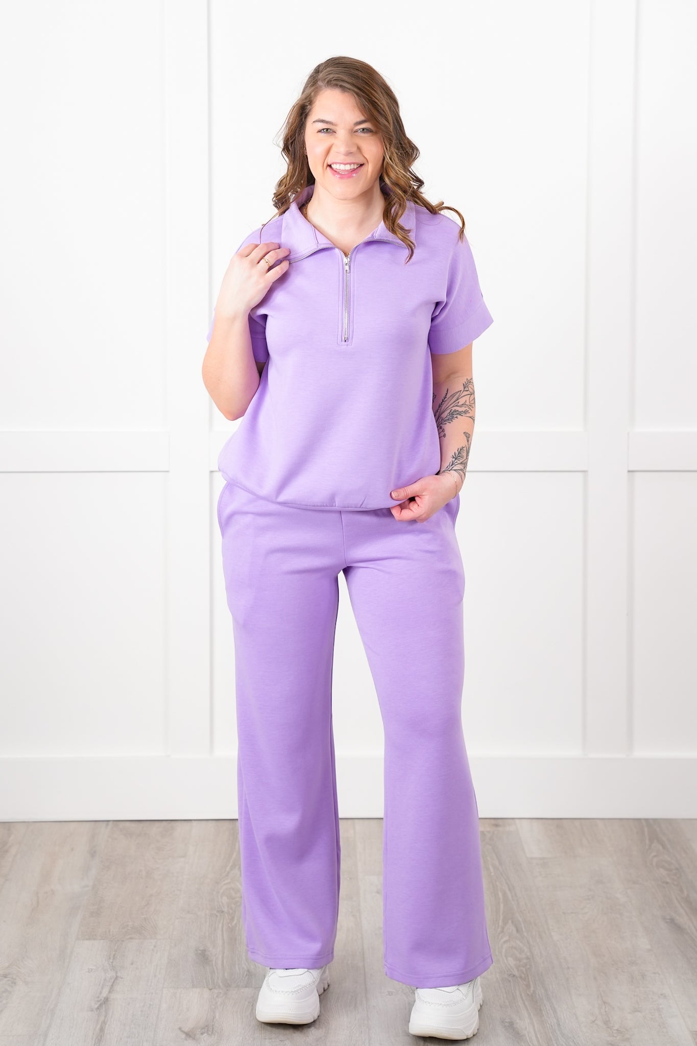 Door Buster! Plus/Reg Short Dolman Sleeve Half Zip Top and Pant Travel Set