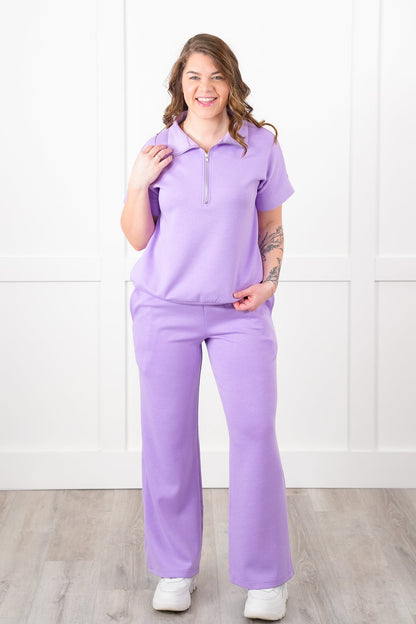 Door Buster! Plus/Reg Short Dolman Sleeve Half Zip Top and Pant Travel Set