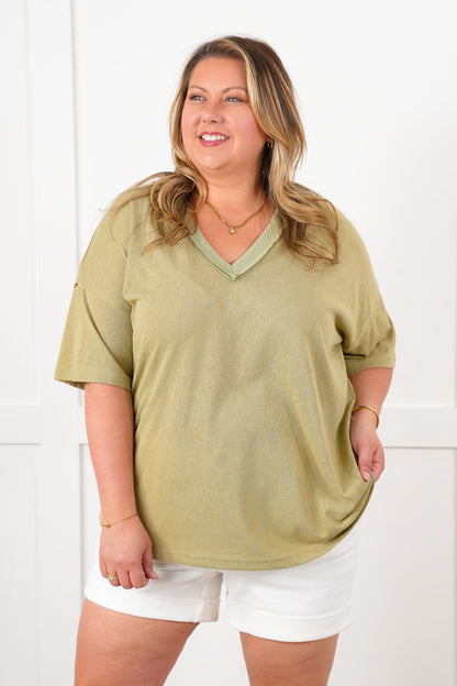 POL Stone Wash Short Sleeve V-Neck Top