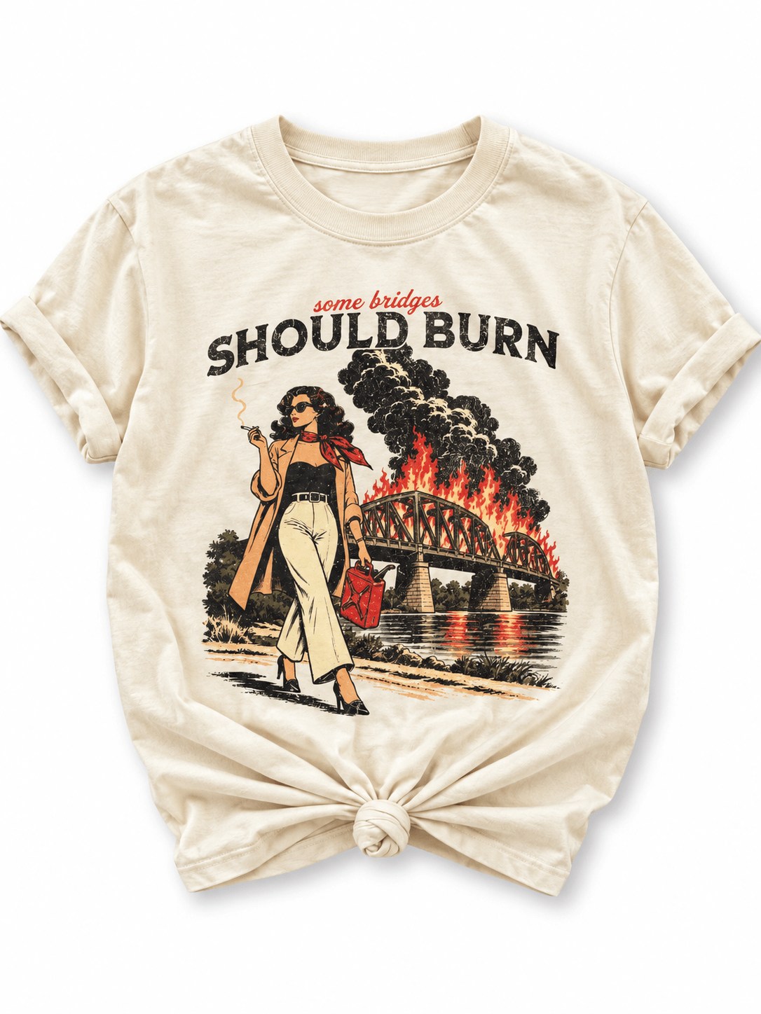Plus/Reg Short Sleeve "Some Bridges Should Burn" Graphic Tee - Freckled Poppy
