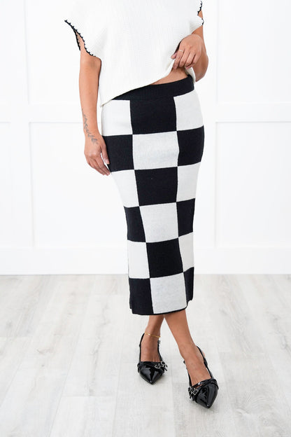 Restock! Plus/Reg Checkered Pencil Midi Sweater Skirt
