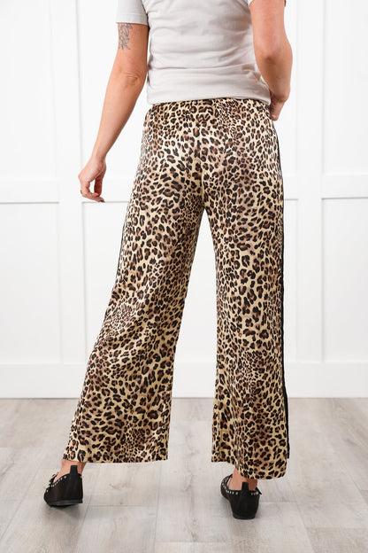 Leopard Elastic Waist Pull-On Pants with Stripe Detail