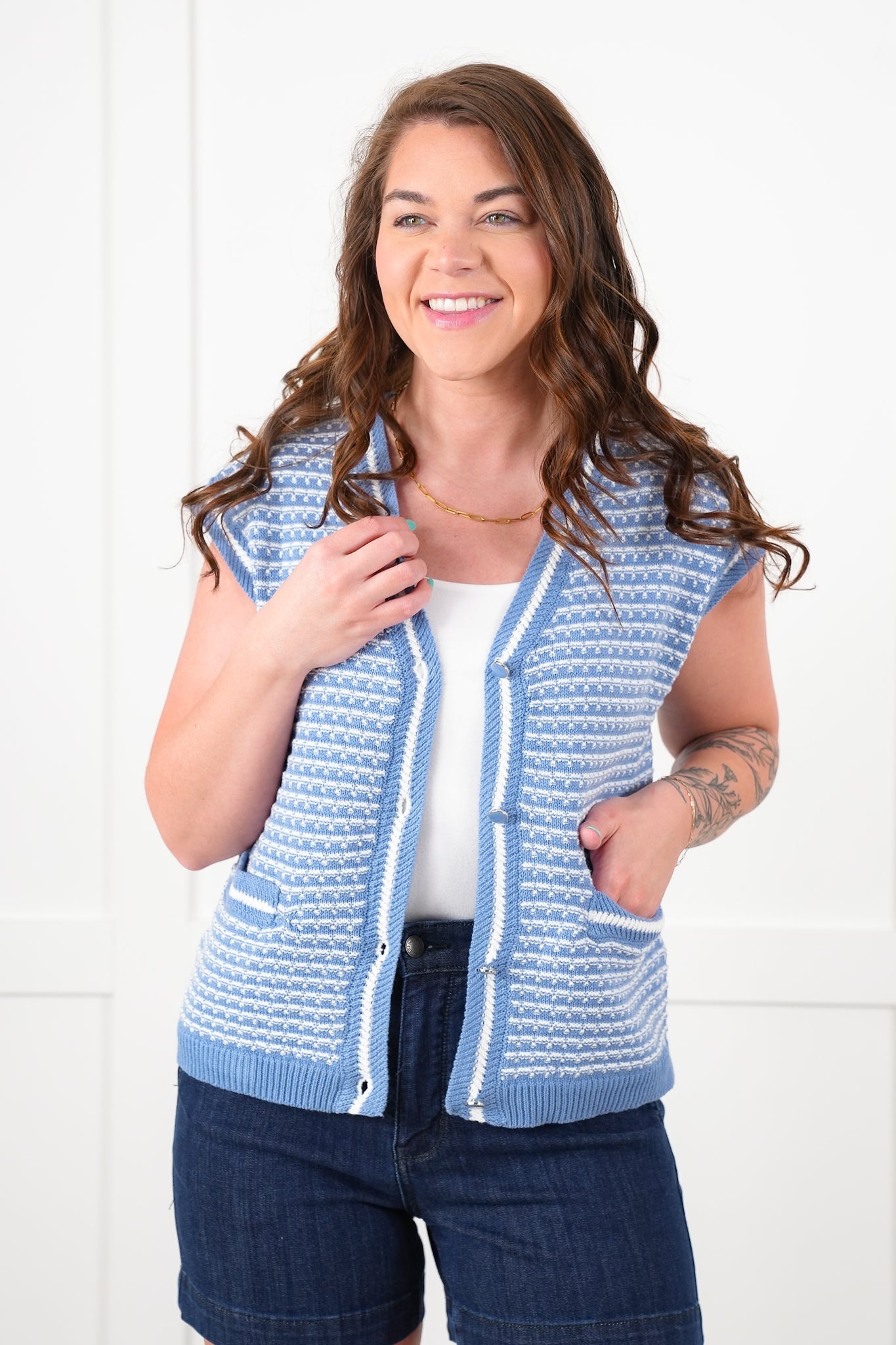 Crochet Button Down Vest with Pockets