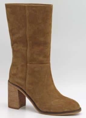MIA Suede Mid Calf Block Heel Round Toe Boots - Freckled Poppy