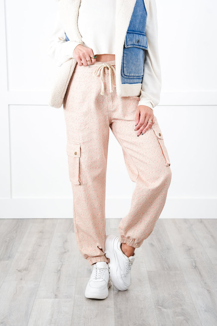 POL Floral Print Twill Joggers with Cargo Pockets