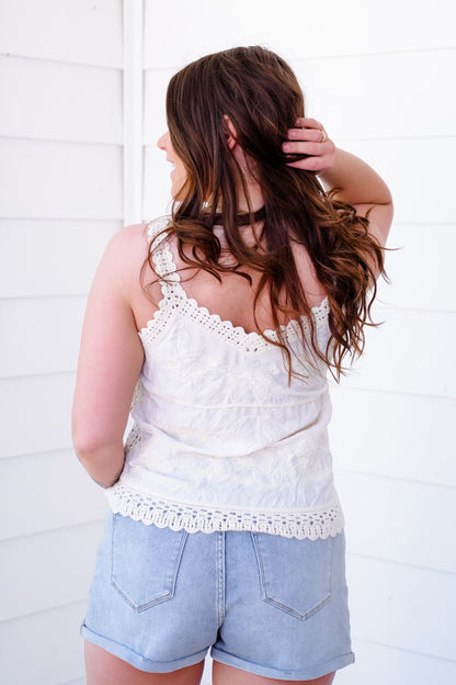 Restock! POL Crochet Tank Top with Embroidery Detail
