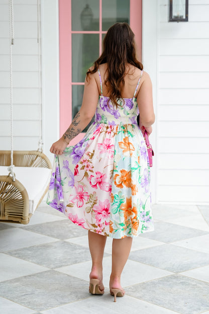 Floral Print Sleeveless Smocked Dress