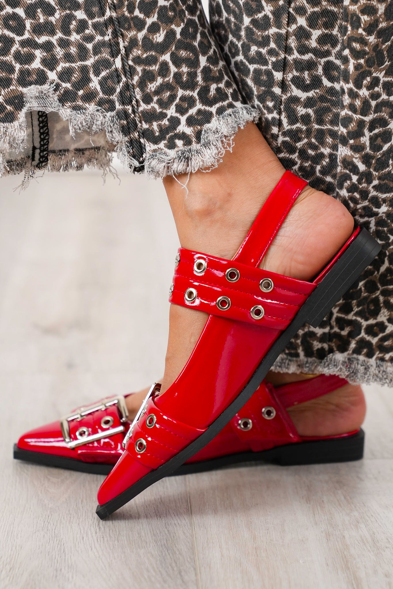 Glossy Sling Flats with Studded Adjustable Straps