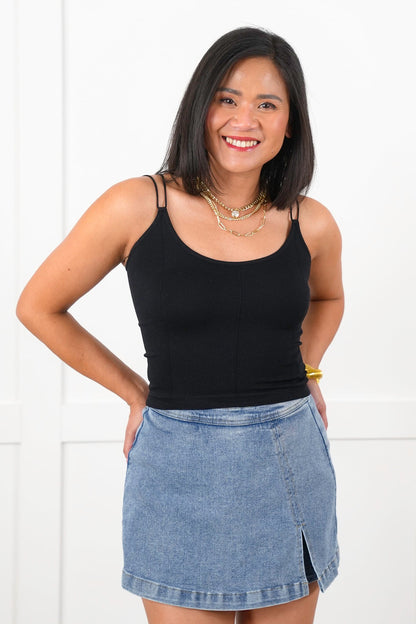 Ribbed Knit Double Strap Cropped Top