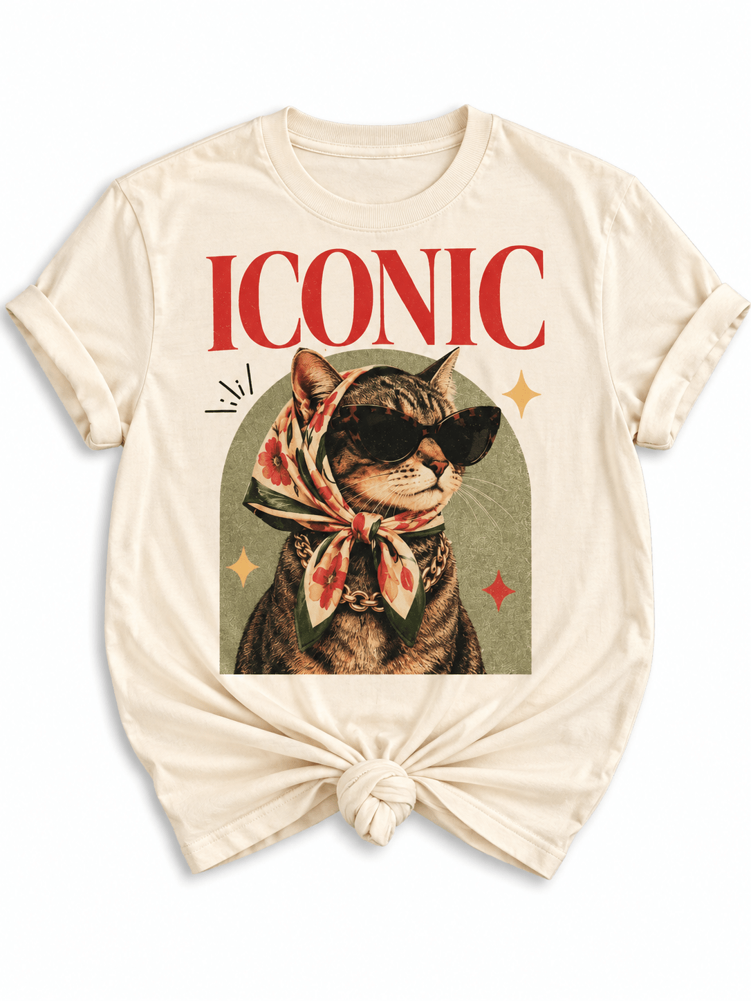 Plus/Reg Short Sleeve Vintage Iconic Cat Graphic Tee - Freckled Poppy
