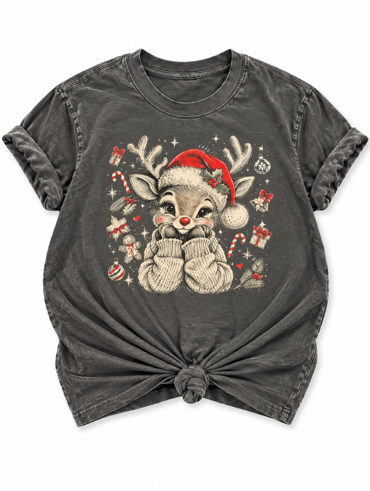 Plus/Reg Short Sleeve Cozy Christmas Reindeer Graphic Tee