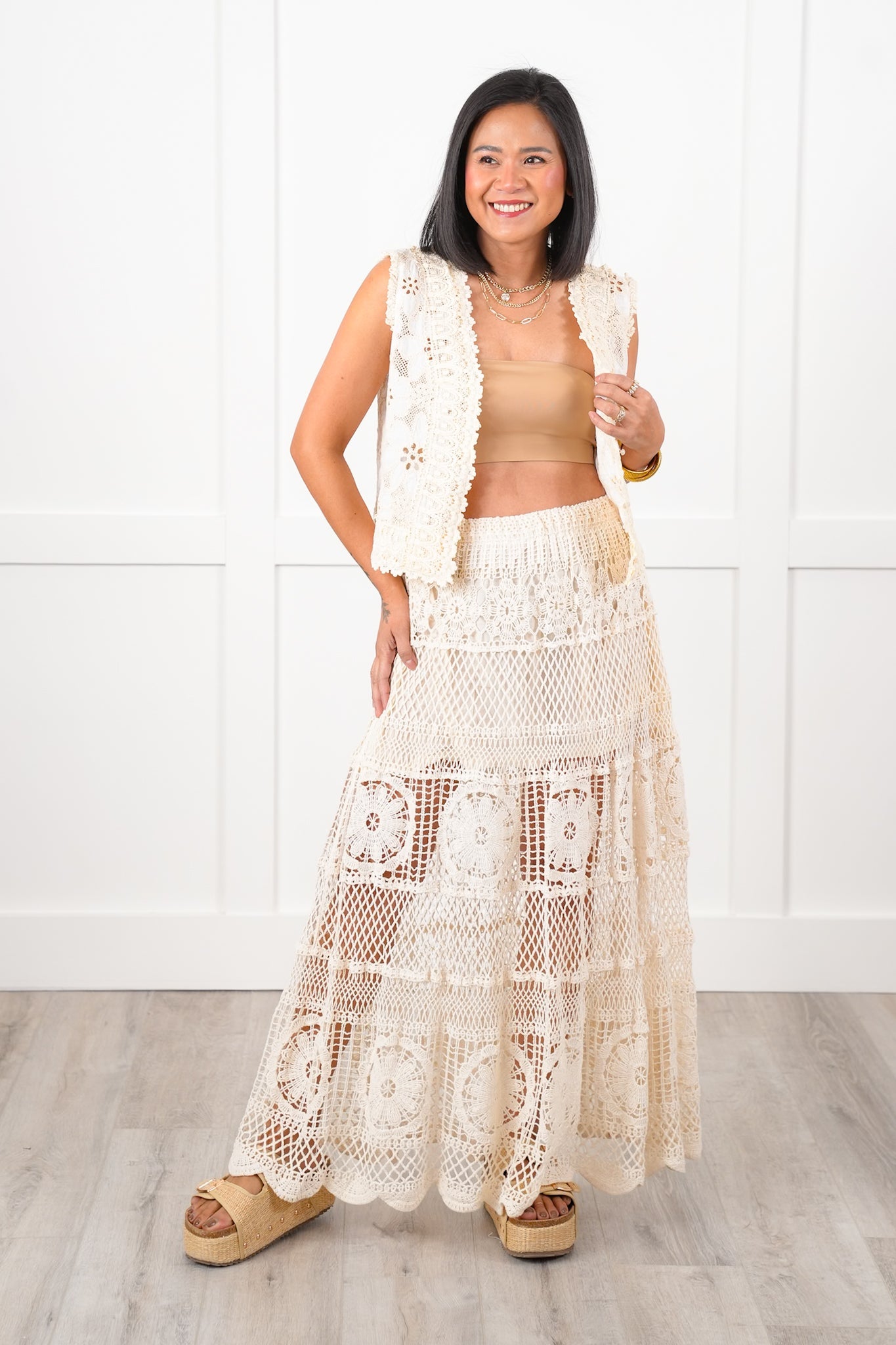 Cream Lace Button Down Vest
