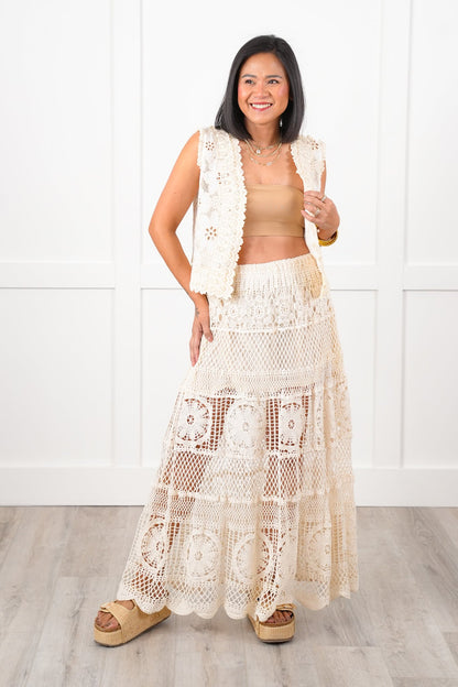 Cream Lace Button Down Vest