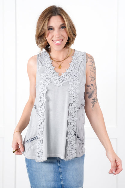 Restocks! POL Sleeveless Tank Top with Floral Embroidery Detail