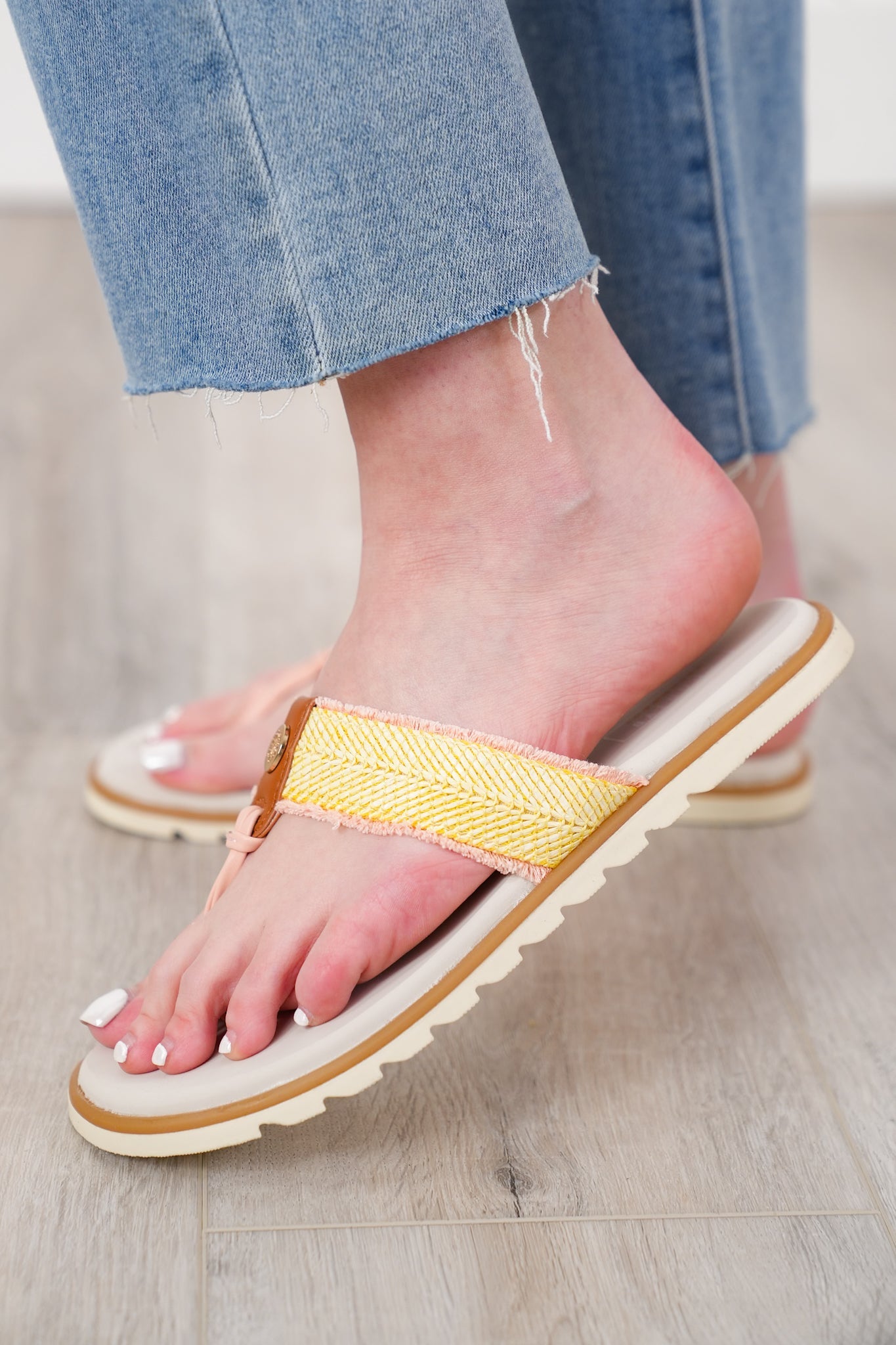Yellow Box "Stencil" Woven Texture Thong Flip Flop Sandal