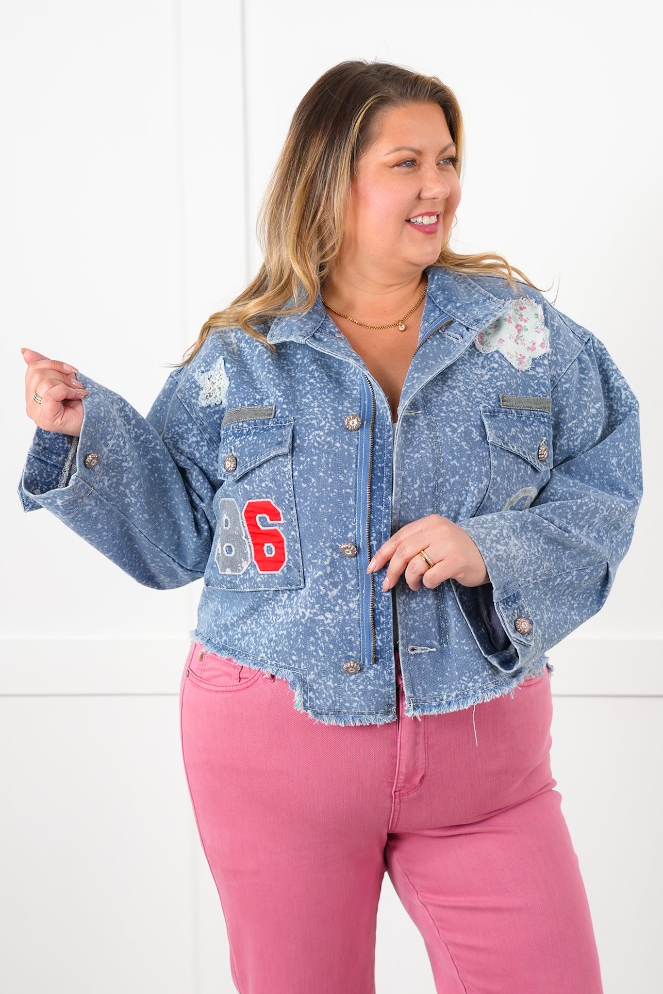 POL Vintage Wash Long Sleeve Jacket with Patch Detail