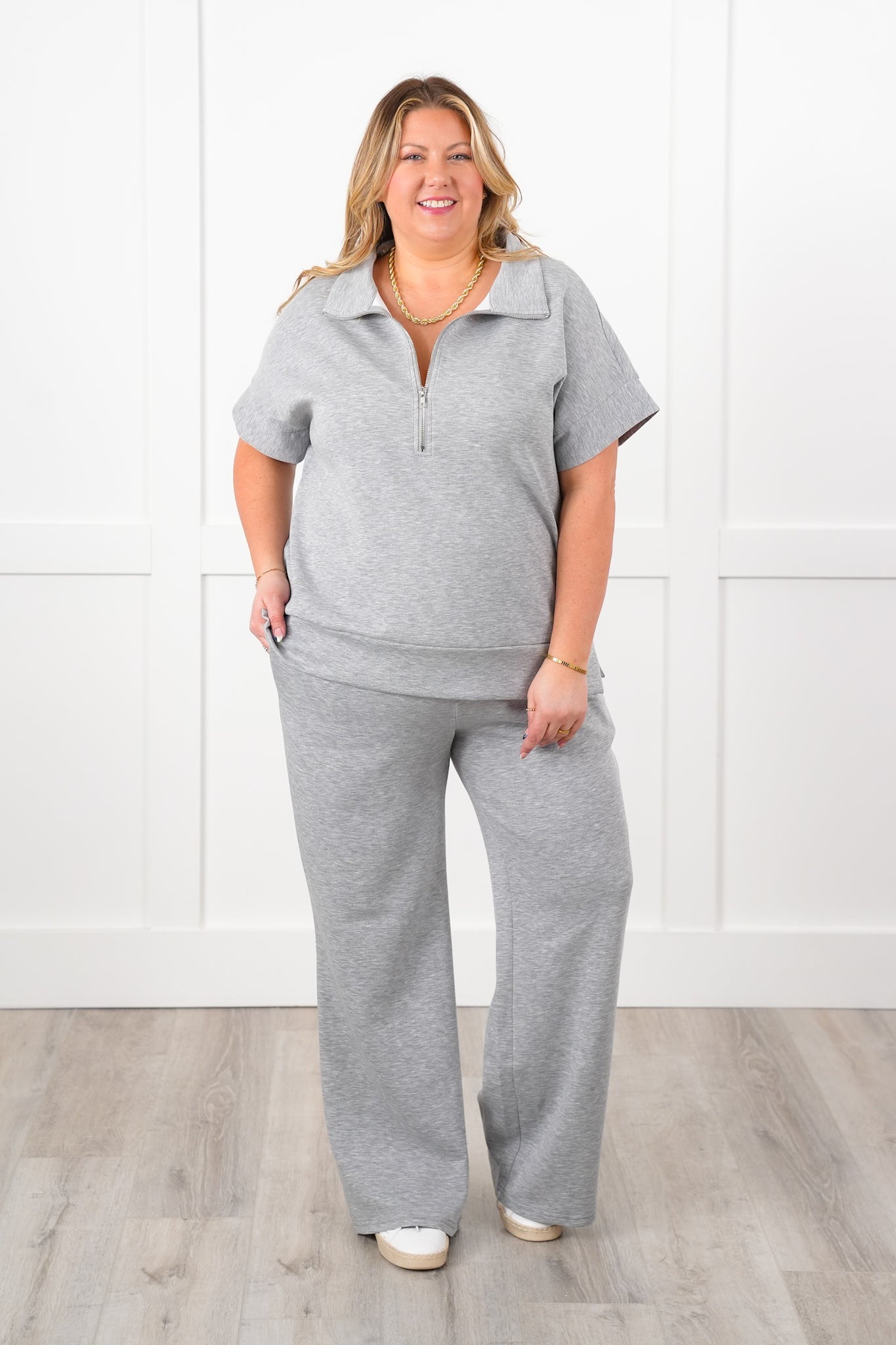 Door Buster! Plus/Reg Short Dolman Sleeve Half Zip Top and Pant Travel Set