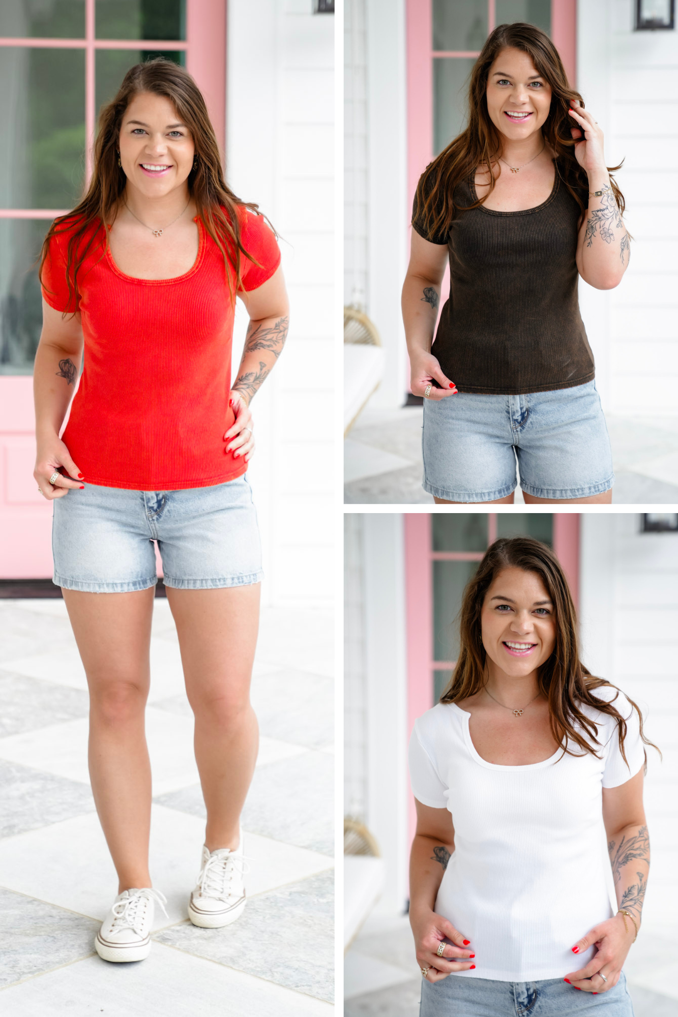 Plus/Reg Vintage Wash Short Sleeve Scoop Neck Knit Top