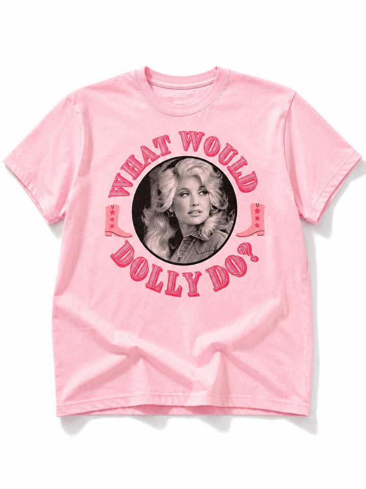Plus/Reg Short Sleeve "What Would Dolly Do?" Graphic Tee - Freckled Poppy