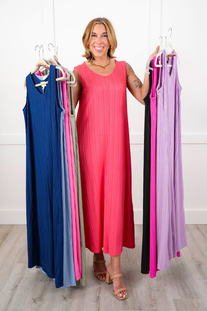 Door Buster! Plus/Reg Textured Sleeveless Maxi Dress