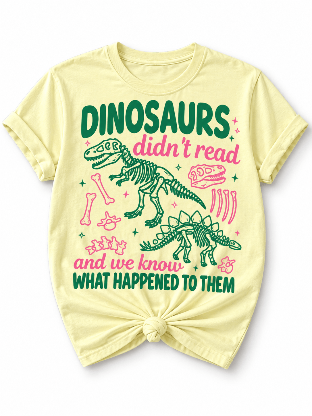 Plus/Reg Short Sleeve "Dinosaurs Didn't Read..." Graphic Tee - Freckled Poppy