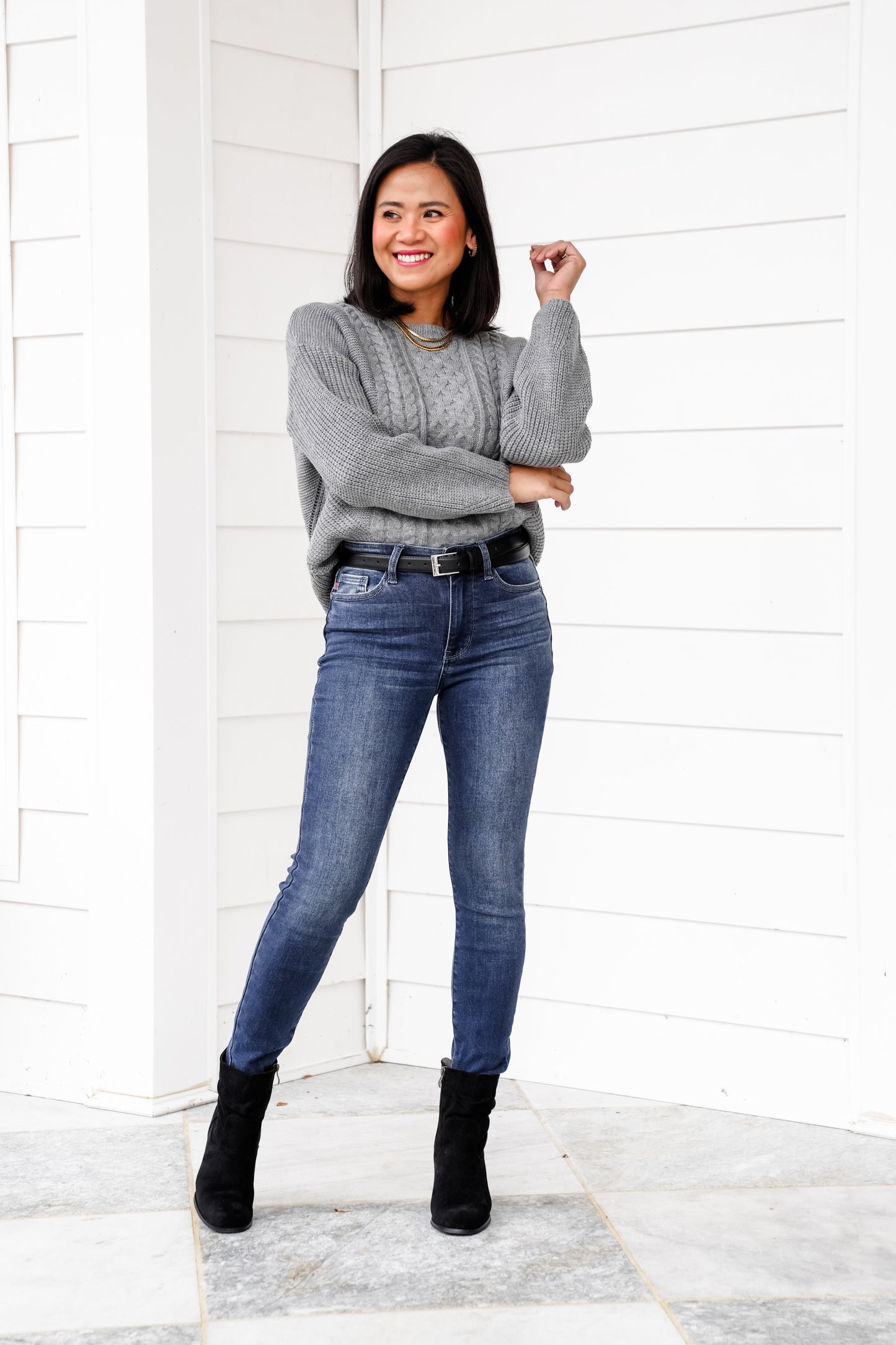 Judy Blue Mid Rise Dark Wash Thermal Skinny Jeans