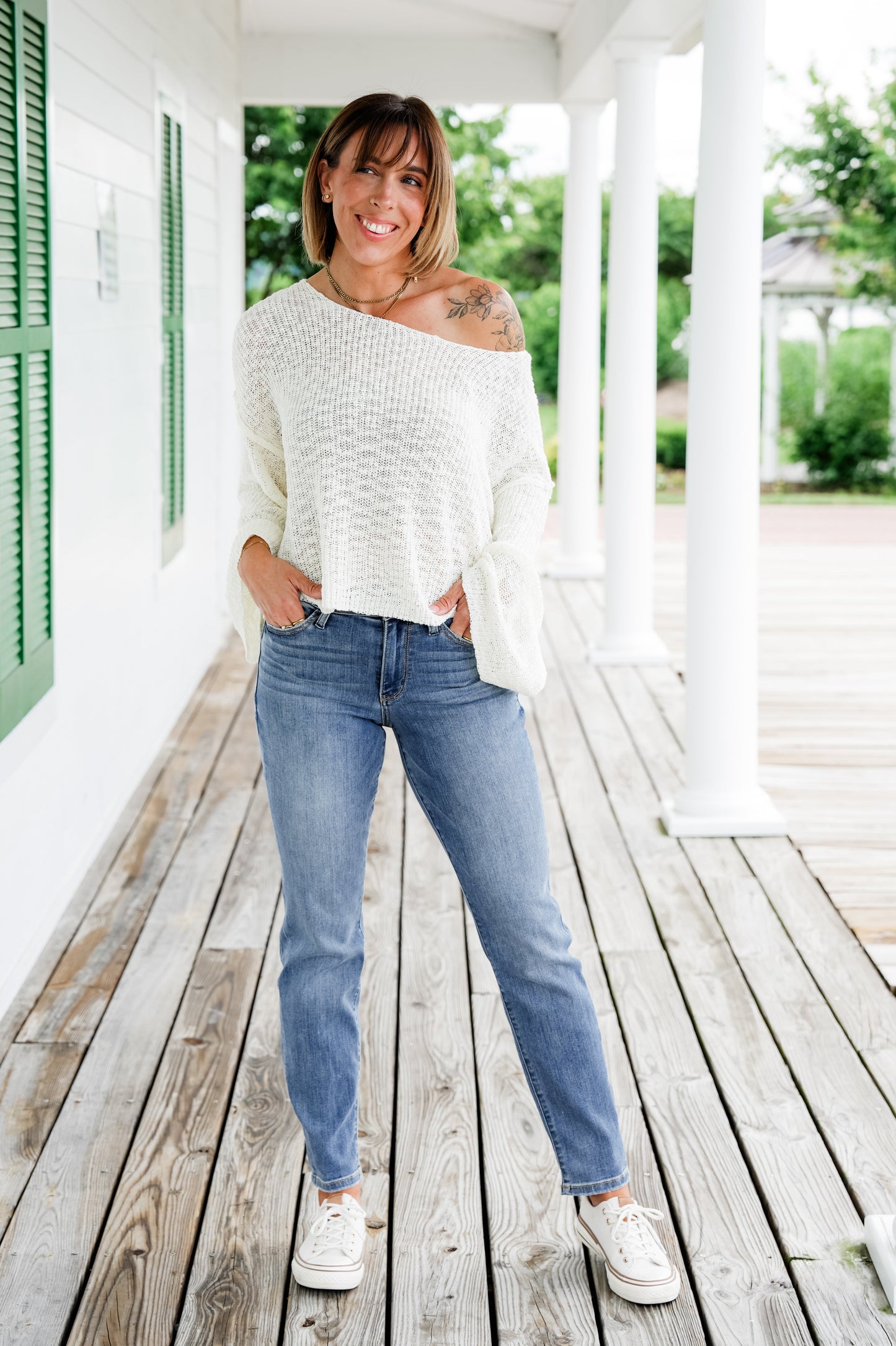 Judy Blue Get to Work Mid Rise Medium Wash Cuffed Slim Jeans