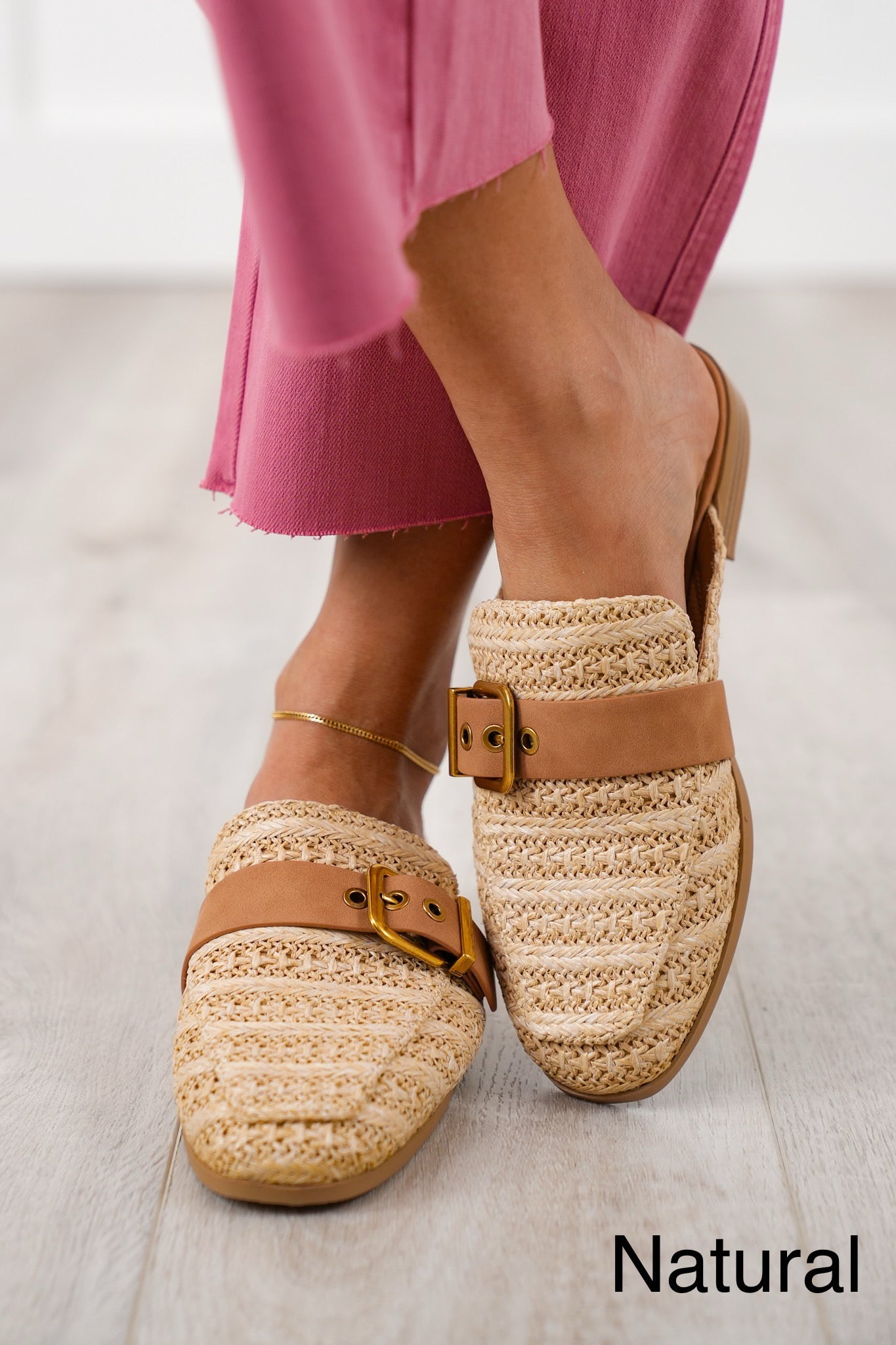 Slip on Mule Loafer with Adjustable Metal Buckle