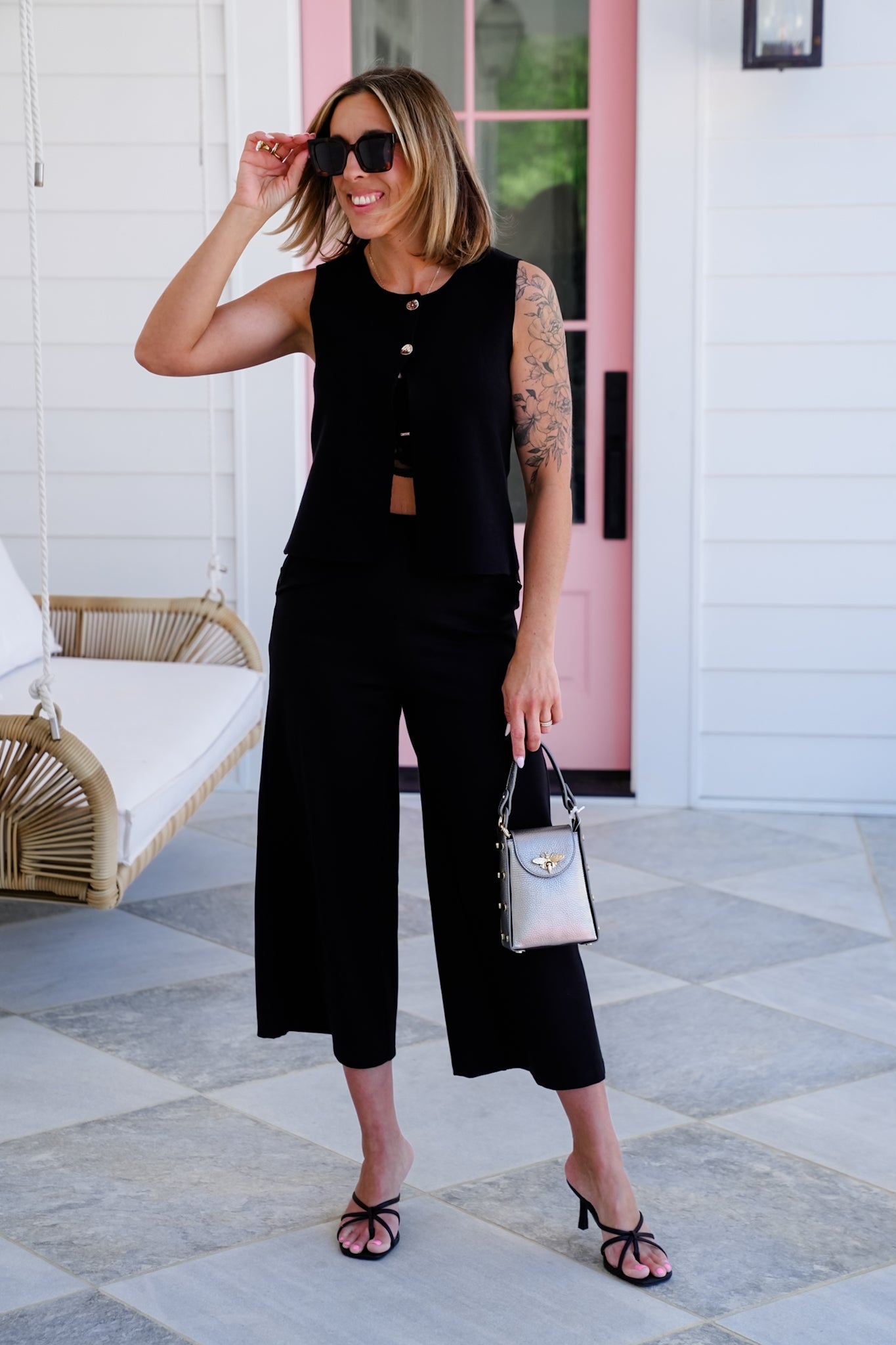 Solid Knit Sweater Vest with Button Detail