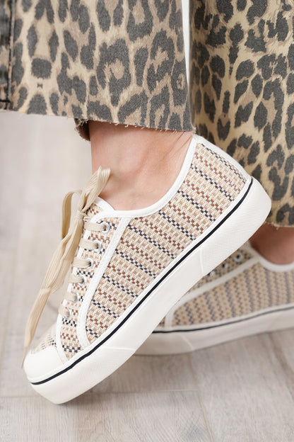 Corky's "Waiting List" Tan Woven Platform Sneakers
