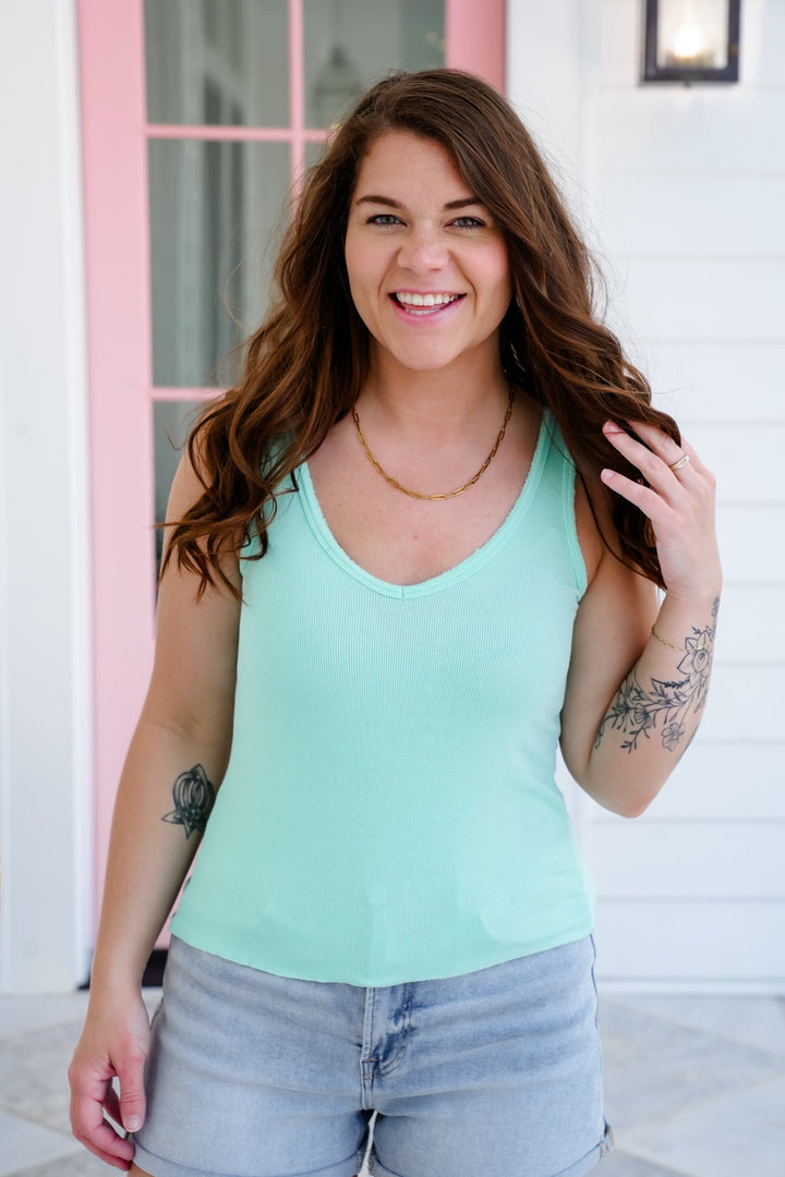 POL Ribbed Knit V-Neck Tank Top - Freckled Poppy