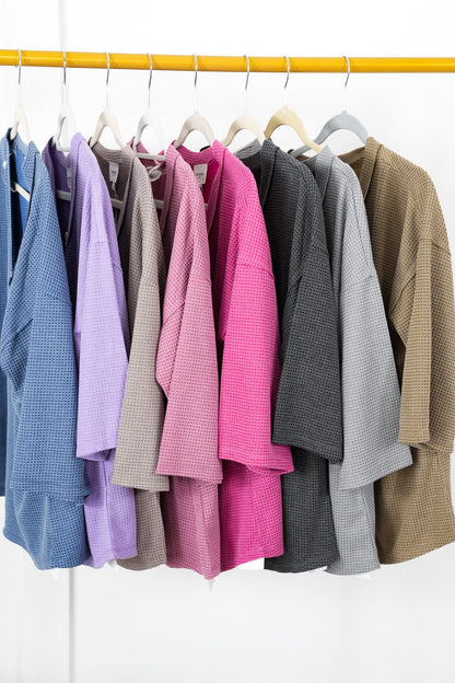 Door Buster! Plus/Reg Thermal 3/4 Sleeve V-Neck Top with Button Detail