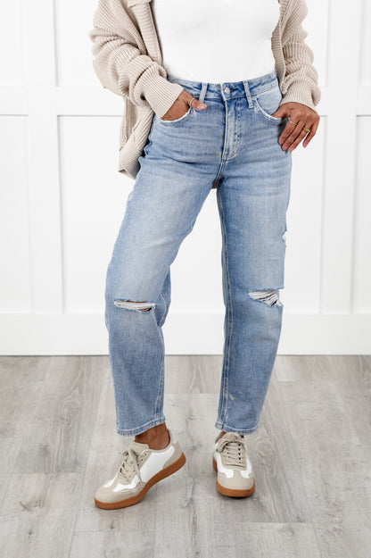 Lovervet High Rise Light Wash Distressed Barrel Jeans