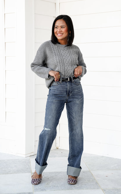 Judy Blue Straighten Up High Rise Medium Wash Tummy Control Raw Hem Straight Leg Jeans