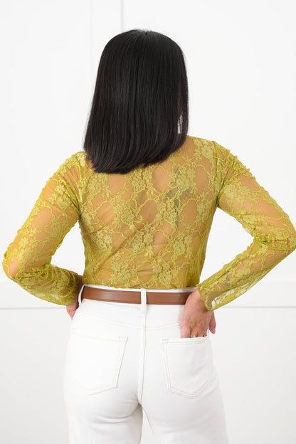 Plus/Reg Floral Lace Long Sleeve Mock Neck Top