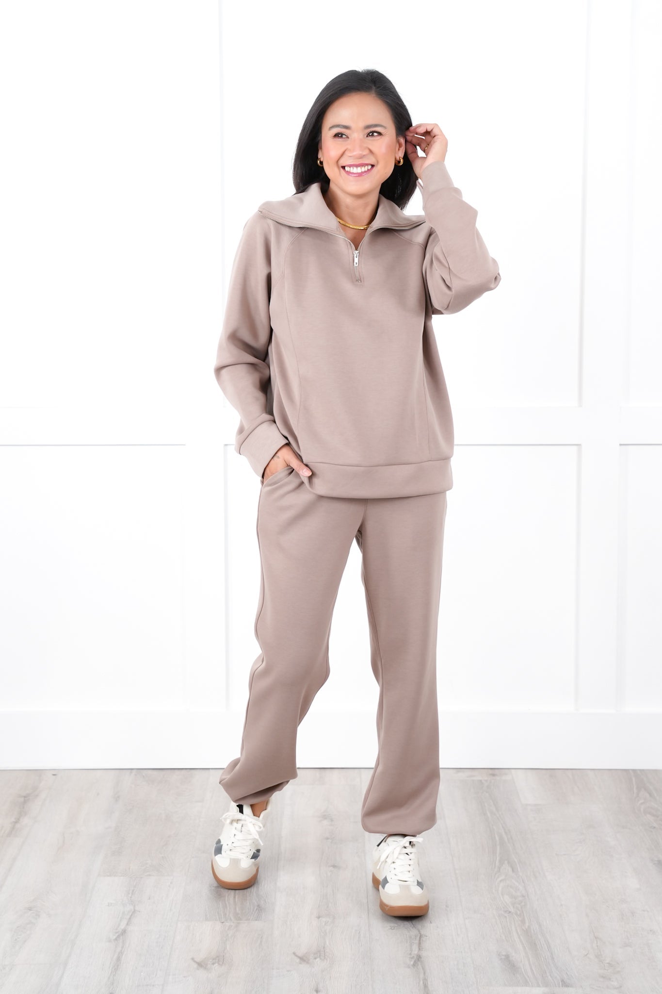 Door Buster! Plus/Reg Long Sleeve Half Zip Top with Elastic Waist Joggers Pant Set