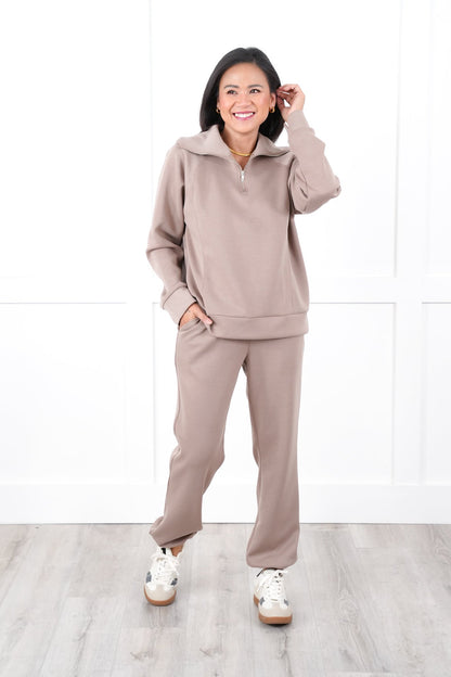 Door Buster! Plus/Reg Long Sleeve Half Zip Top with Elastic Waist Joggers Pant Set