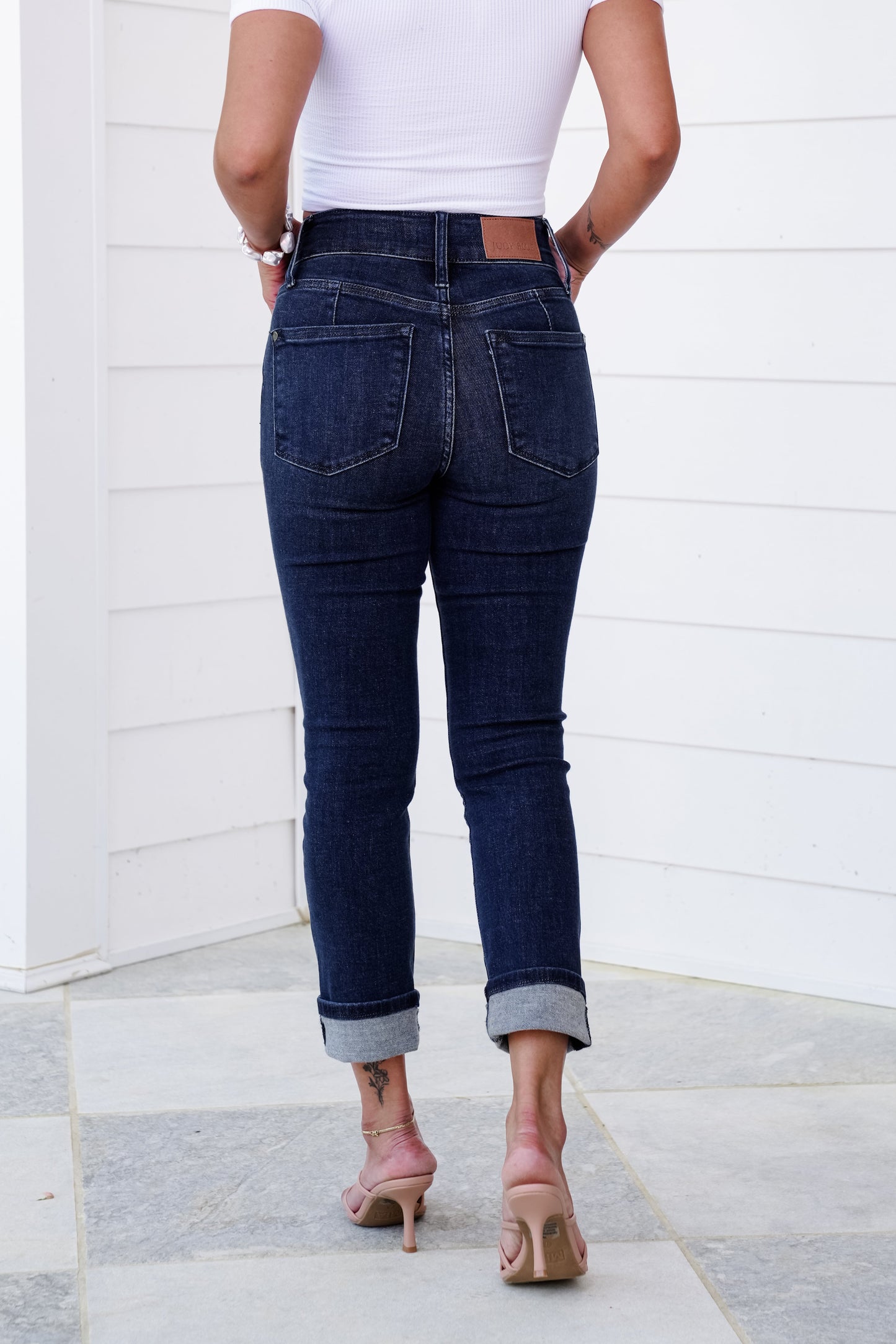 Judy Blue High Rise Dark Wash Double Waist Band Capri