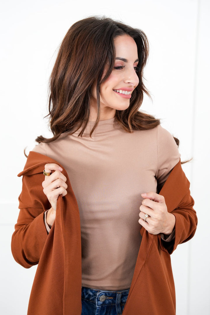 Plus/Reg Solid Knit Long Sleeve Round Neck Top