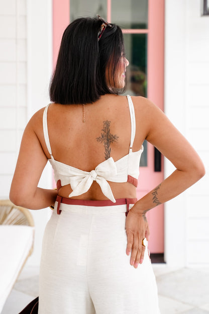 Oatmeal Linen Blend Sleeveless Handkerchief Hem Crop Top