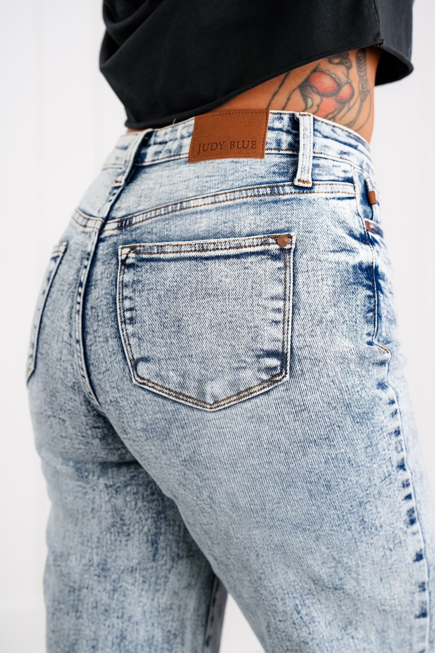 Judy Blue  Bad Blood High Rise Light Mineral Wash Raw Hem Wide Leg Jeans