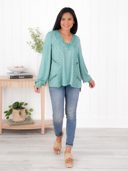 Restocks! POL Floral Embroidered Long Sleeve V-Neck Top (Multiple Colors)