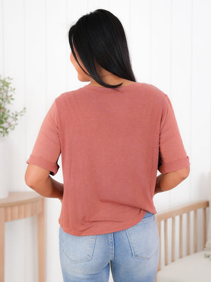 Plus/Reg Solid Short Cuffed Sleeve Top (Multiple Colors)