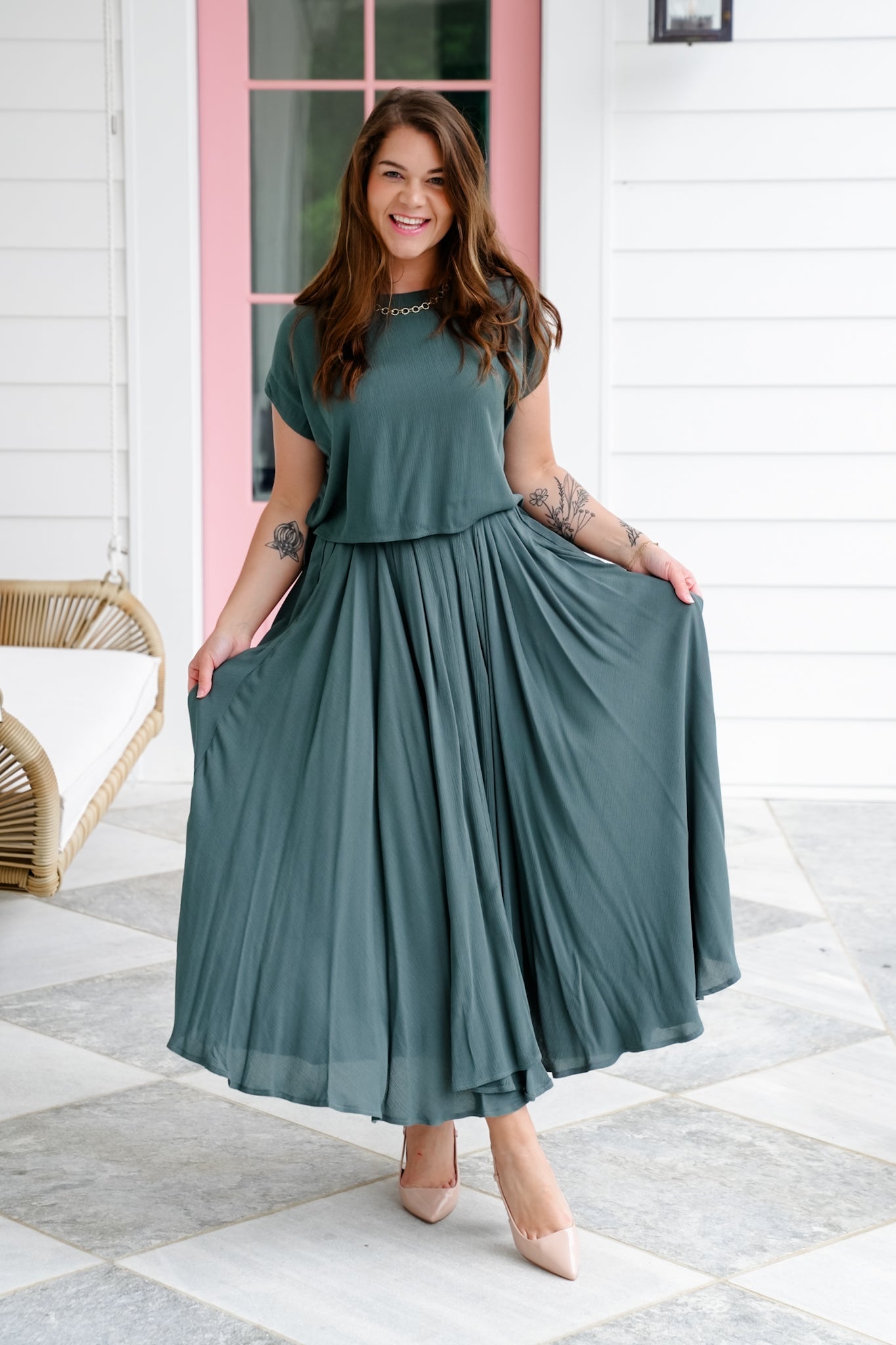 Door Buster! Zenana Woven Gauze Crop Tee And Skirt Set