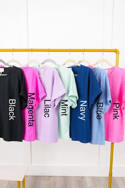 Door Buster! Plus/Reg Textured Short Dolman Sleeve Round Neck Blouse