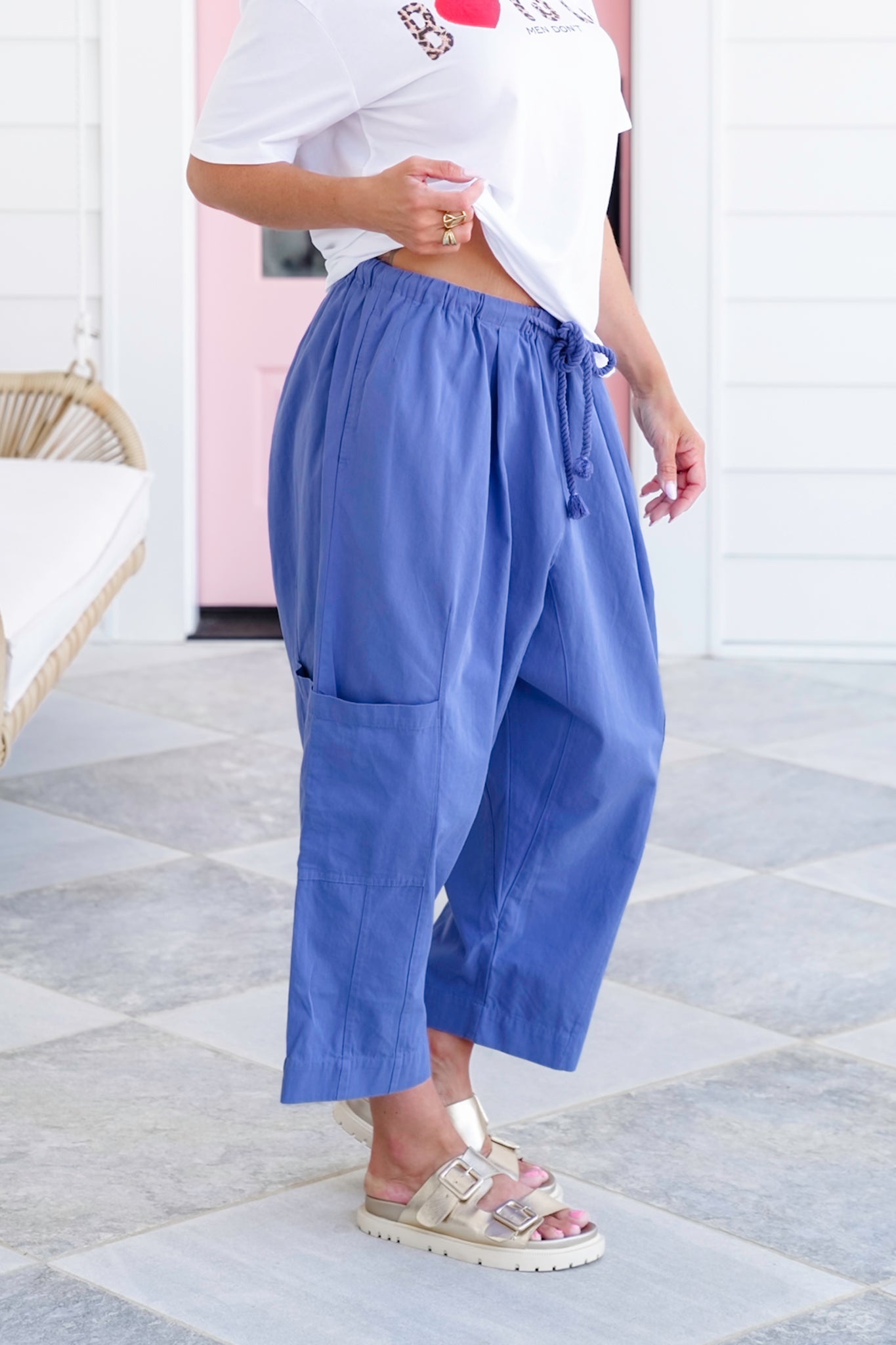 Elastic Waist Harem Pants with Drawstring Detail