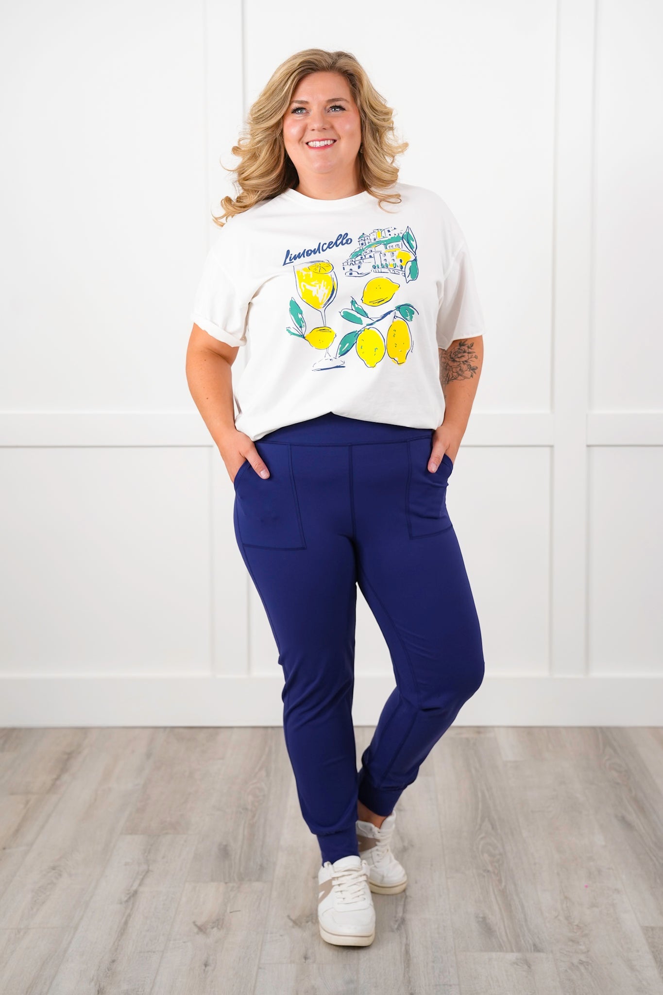 Plus/Reg Solid Elastic High Waisted Joggers