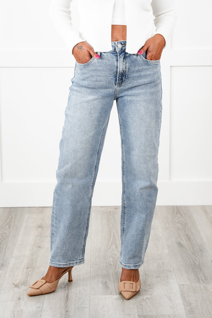 Lovervet Give Her a Try Light Wash Barrel Jeans